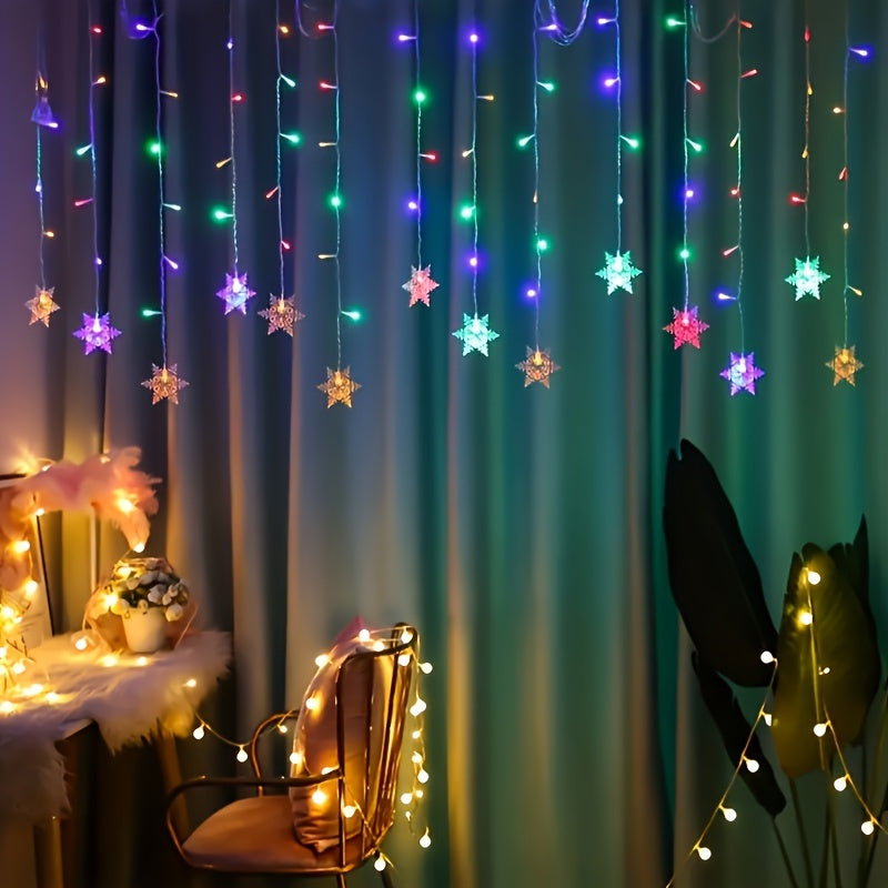 [96 LEDs | Snowflake Lights] 96 Multicolor & Warm White LEDs | 4m USB Snowflake Icicle Lights – Indoor/Outdoor Fairy String Lights, 8 Dynamic Lighting Modes (Wave, Sequential, Slow/Fast Flash, Fade, Twinkle, Steady On), Per