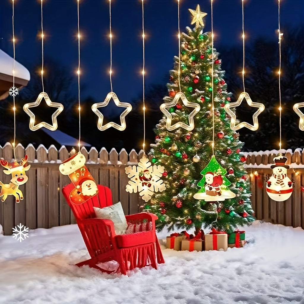 PHFRQ 8-Mode LED Christmas Lights String Lights with Warm White Glow, USB- Indoor/Outdoor Plug-in Fairy Lights with Star, Heart, Snowflake & Twinkle Effects - for Xmas Tree, Home, Garden, Party Decorations, Christmas Decorati