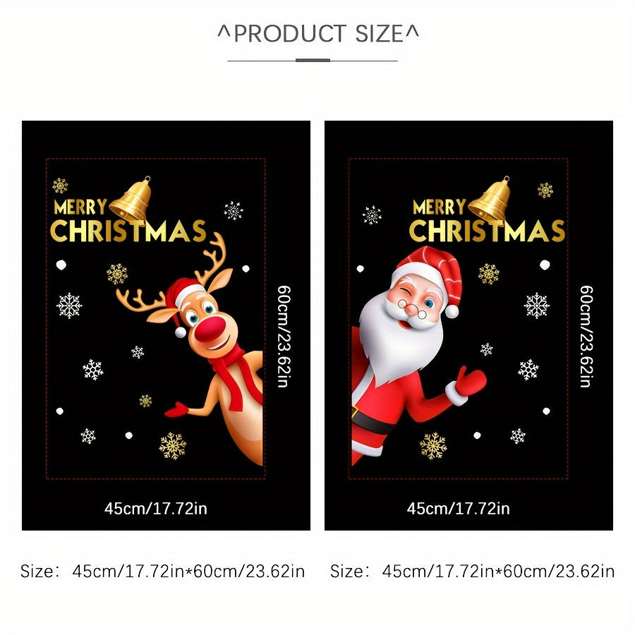 [Christmas Window Stickers] 2pcs Festive Christmas Reindeer & Santa Claus Window Stickers - 45cm x 60cm, Static Cling, Reusable PVC, Semi-Matte Finish, Ideal for Home, Store, Supermarket, Company, School Party Decorations, Ch