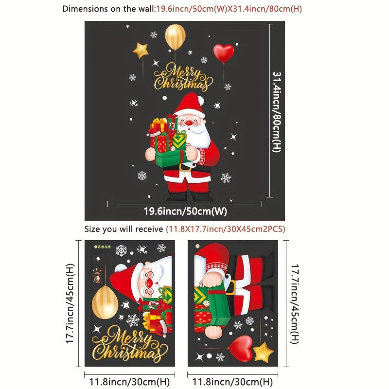 Large Christmas Window Decoration Stickers - Santa Claus with Presents, Static Cling Window Decorations, No Residue Removable, for Home, Store, Office - Reusable Holiday Window Decorations, Festive Display, Cheerful Design, G