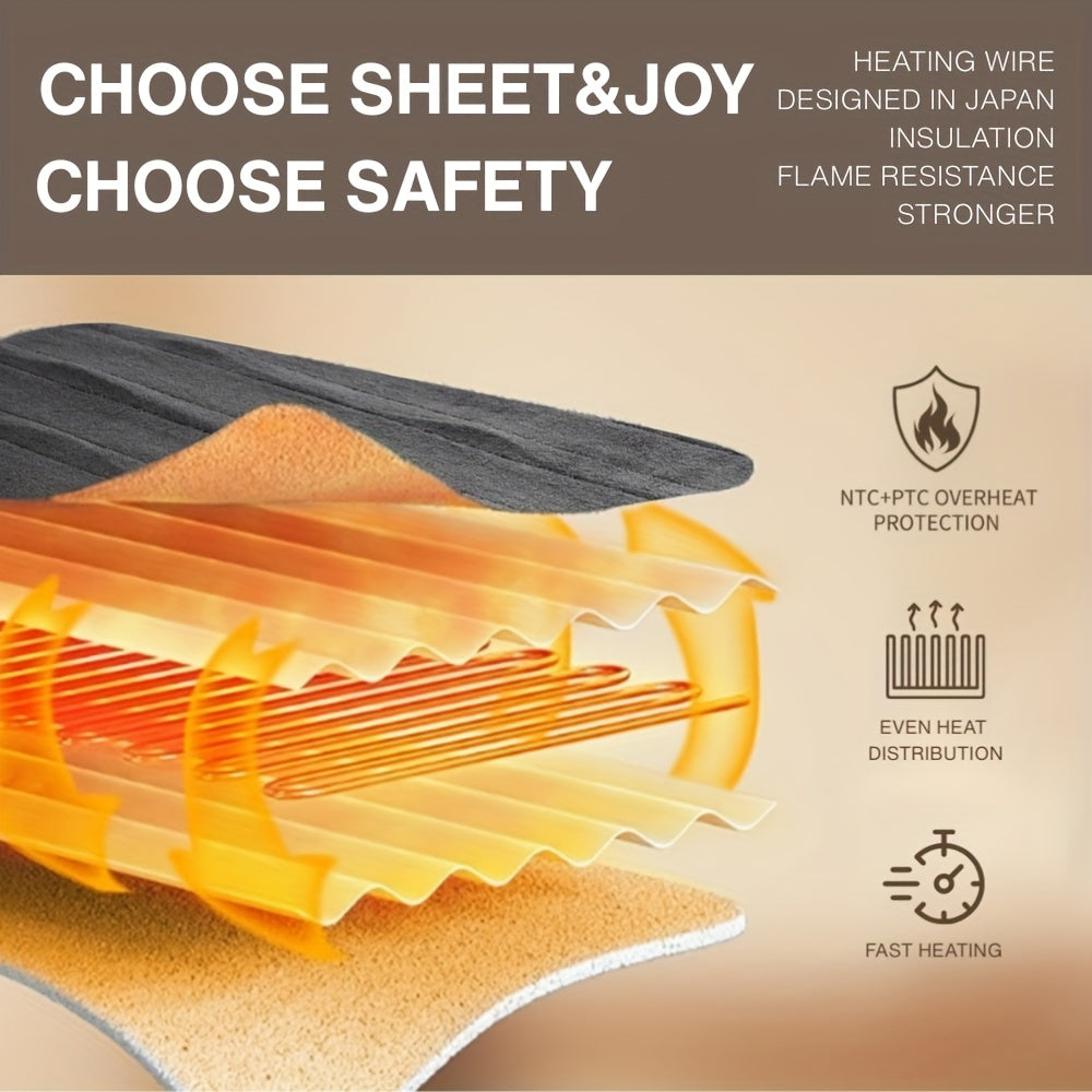 Extra Large Flannel And  Electric Blanket With Time And Temperature Control, 10 Hour Auto-Off, 8 Temperature Levels, Queen/King Two Controllers, Throw/Twin/Full With 1 Controller, Machine Washable, PTC+NTC Overheat Protection