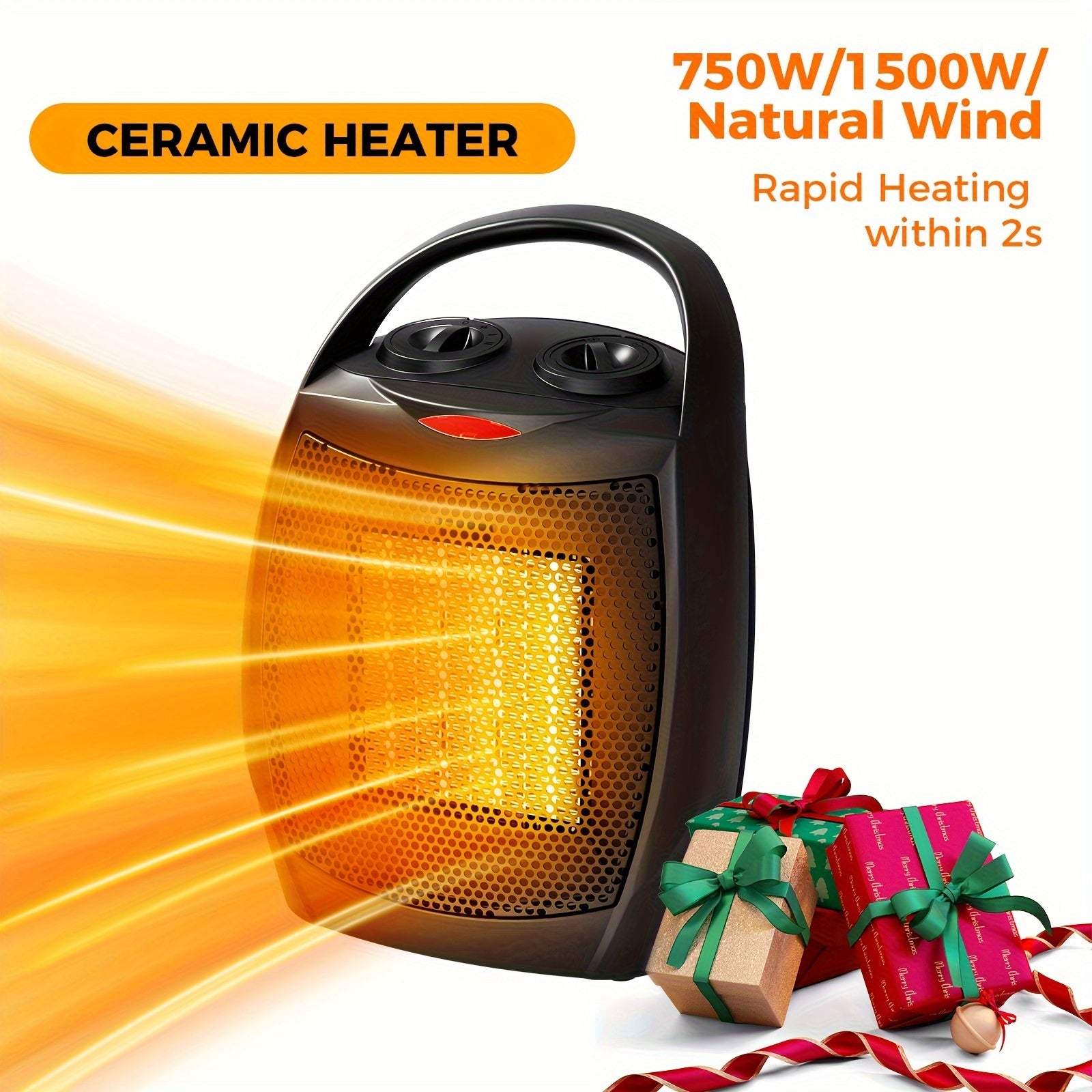 1500W Small Space Heater, Electric Heater, PTC Fast Heating Ceramic Heater, 3 Modes, Adjustable Thermostat, Overheat/ Tip-Over Protection, Portable Heater Fan for Office Room Desk Indoor Use, Silver.
