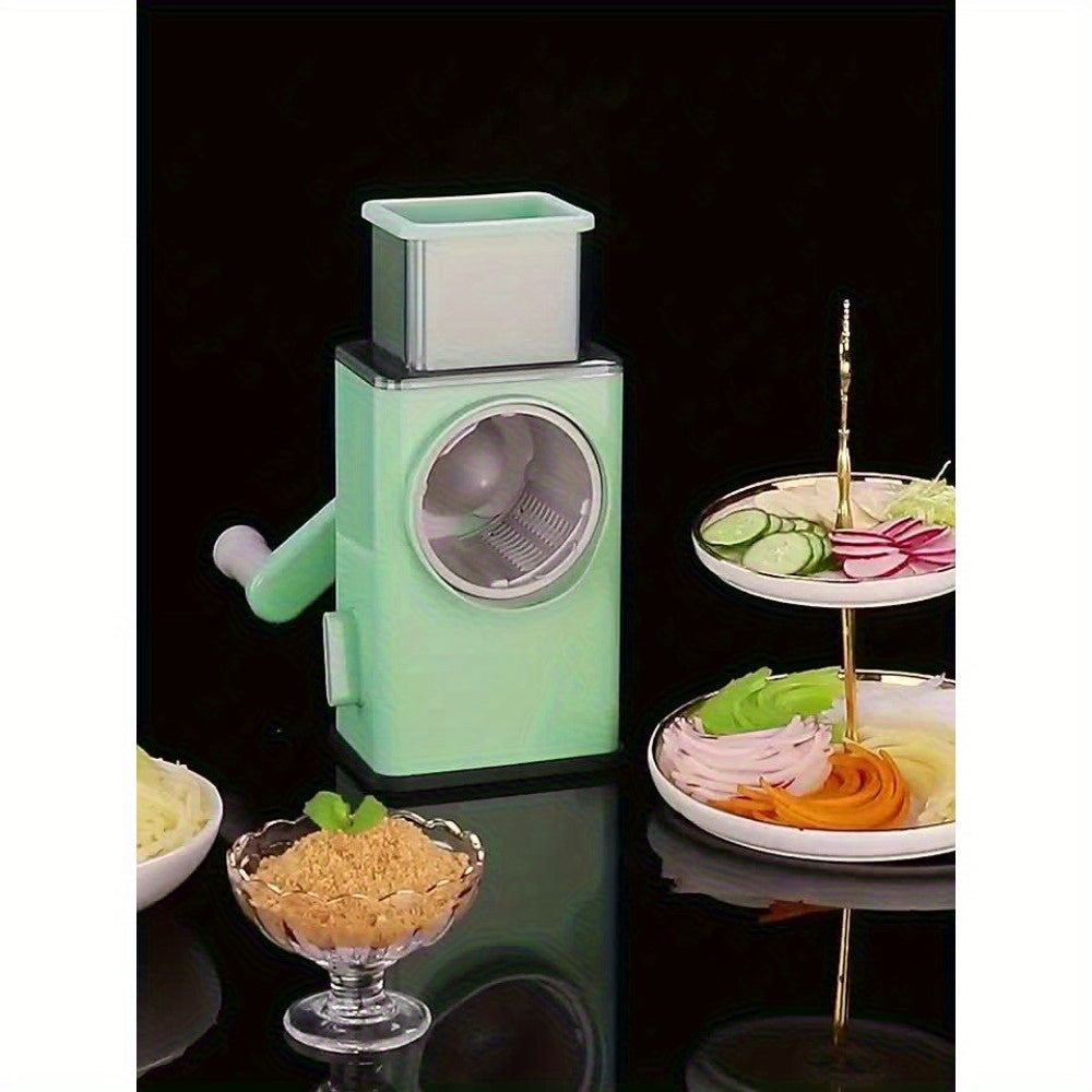 Manual Rotary Slicer with Blades - Multifunctional Vegetable and Cheese Grinder, Durable Plastic Kitchen Tool for Easy Slicing, Shredding, and Tearing, Efficient Food Prep, Compact Design for All Seasons, Mandoline Slicer, Ve