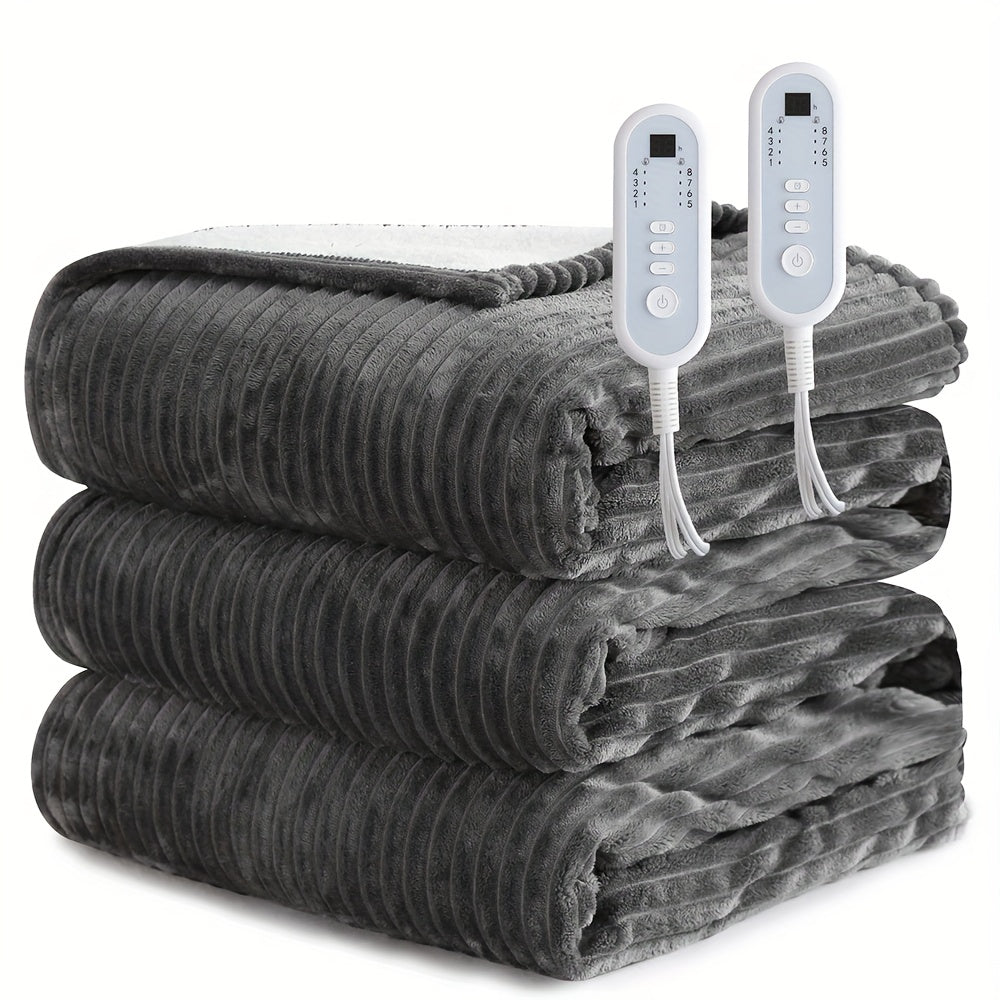 Extra Large Flannel And  Electric Blanket With Time And Temperature Control, 10 Hour Auto-Off, 8 Temperature Levels, Queen/King Two Controllers, Throw/Twin/Full With 1 Controller, Machine Washable, PTC+NTC Overheat Protection