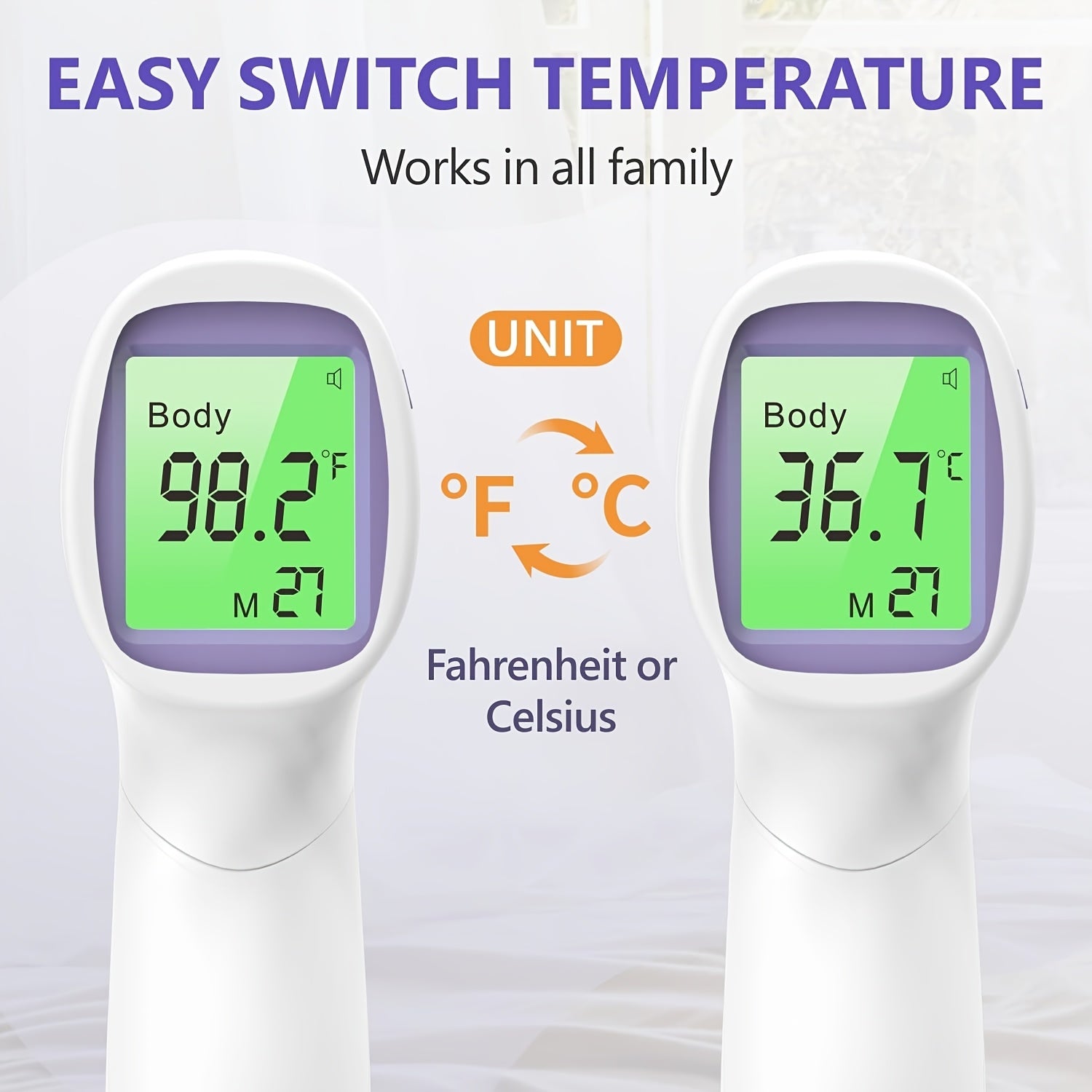 [Digital Thermometer] Accurate Digital Forehead Thermometer | Adult and Children Non-Contact, Fever Alarm Function, 3 Backlights and 32 Memory Functions, Quick Results, Suitable for All Ages
