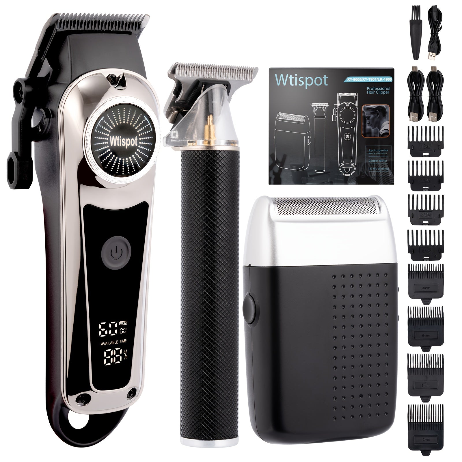 3-in-1 Set/2-in-1 Set/1pc Men's Hair Clipper Set And Beard Trimmer Set Men's Hair Clippers USB Charging Hair Clipper - LCD Power Display Suitable for Travel And Home Use, Comes with 4 Comb Attachments Men's Gift Birthday Gift