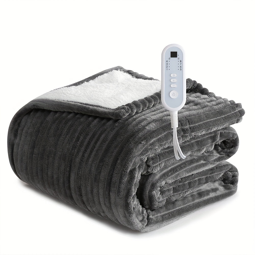 Extra Large Flannel And  Electric Blanket With Time And Temperature Control, 10 Hour Auto-Off, 8 Temperature Levels, Queen/King Two Controllers, Throw/Twin/Full With 1 Controller, Machine Washable, PTC+NTC Overheat Protection