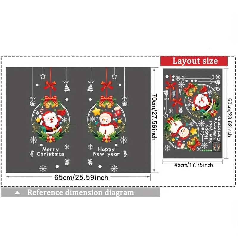 Extra Large Christmas Window Stickers - Static Cling Reusable Santa Claus & Snowman Decorations with Presents, Red Bows - Large 17.72x23.62 Inch (45x60cm) PVC Holiday Decoration for Home, Office, Store Windows - Easy Applicat