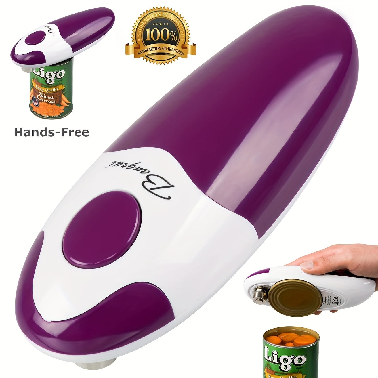 Bangrui Electric Can Opener - Hands-Free, Battery-Operated with Smooth Edge, Red & White Design, Ideal for Seniors with Arthritis, Easy-Grip Kitchen Gadget, Modern Kitchenware | Durable Plastic Body