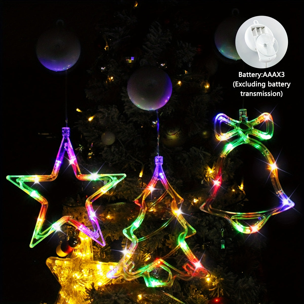 3Pcs, Window Decor Suction Cup LED Christmas Lights, Battery Operated, String Lights, Christmas Decorations, Curtain Lights, Party Packs, New Year, Winter, Spring, Ramadan, Event Party Supplies(Batteries not included)