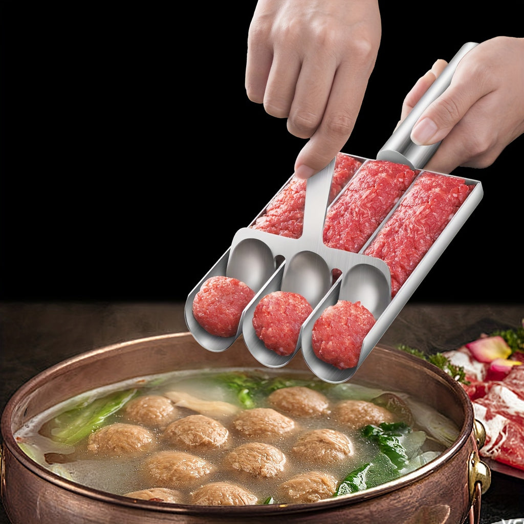 [Christmas Thanksgiving] 2pcs/set Stainless Steel Meatball Maker Set - 1pc Handle and 1pc Groove Non-Stick, Easy-to-Use Falafel & Meatball Mold for Perfectly Shaped Burgers, Cookies, and Rice Balls - Ideal for Holiday Cooking