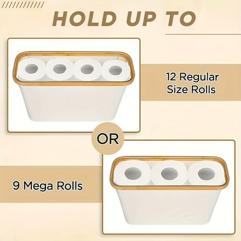 Toilet Paper Basket, Bamboo Toilet Paper Storage - Ultimate Bathroom Storage with Bamboo Lid, Large Toilet Paper Holder Can Hold 9 Rolls, Bathroom Toilet Paper Storage Cabinet, Toilet Paper Storage Containers