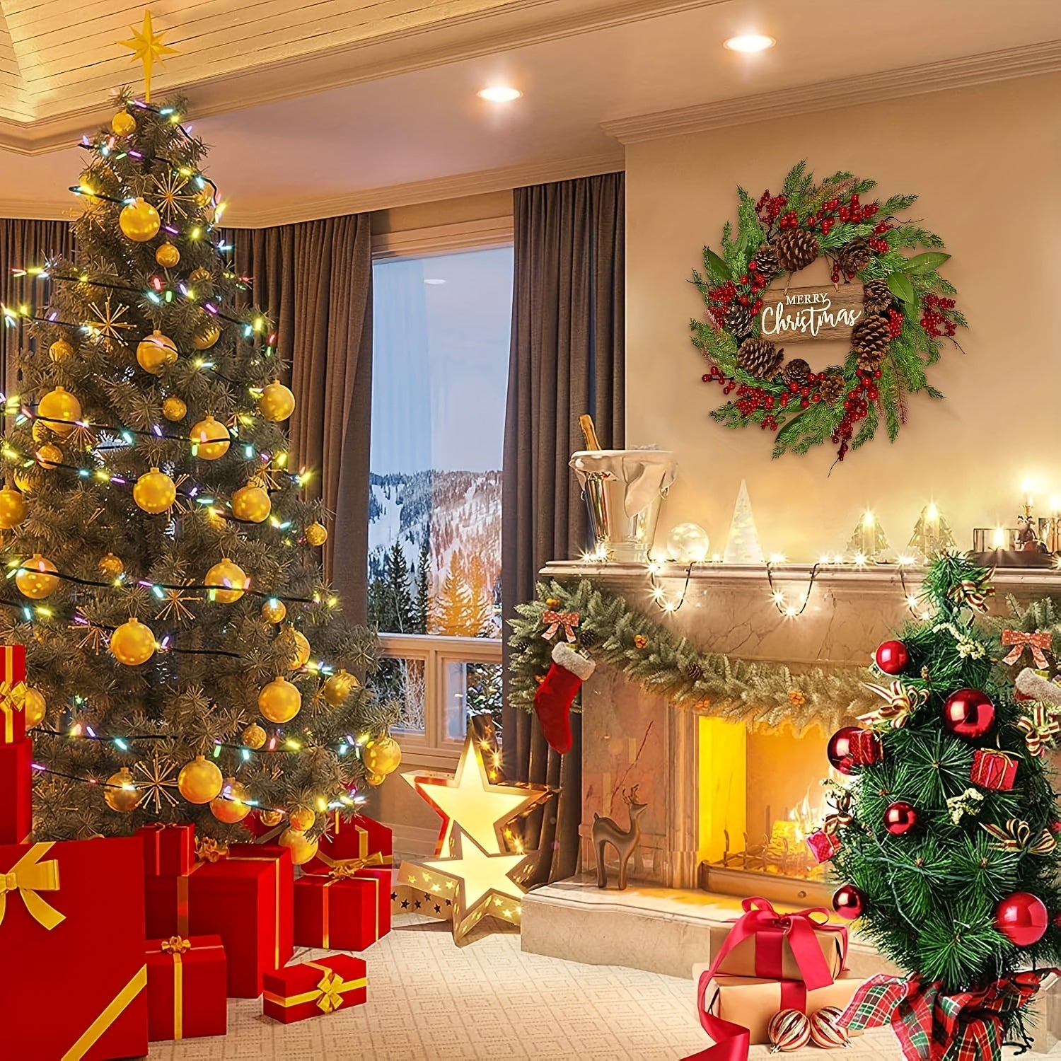 20-Inch Classic Christmas Wreath with Artificial Pinecones & Berries - "Merry Christmas" Festive Door Decor for Indoor/Outdoor Holiday Celebrations, Wall & Table Decoration, Holiday Decorations,halloween