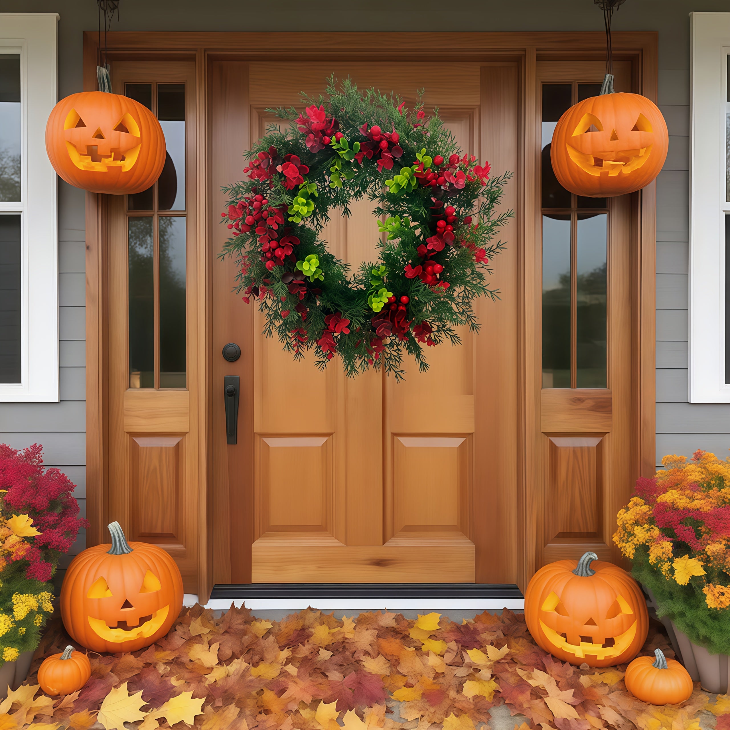 2025 Fall New Style 16.7-inch Christmas Wreath, Durable Non-Shedding｜with Red Berries, Pine Leaves and Green-Red Foliage - Heavy-Duty Plastic Indoor/Outdoor Door Decor Wall Fireplace Ornament No Electricity Needed All Weath