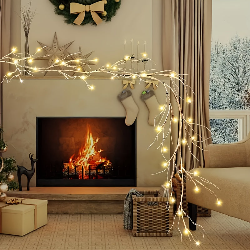 [Fairy Lights, Willow Light] 48 LED Willow Light Faux Branch Vine Lights | 6ft Battery Operated with Timer, Fairy Lights for Christmas Fireplace Mantel Table Decor Indoor Outdoor Use Room Decor